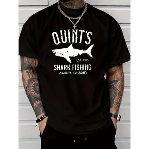 Men's Amity Island Shark 1975 Graphic T-Shirt – Retro Vintage Crew Neck Tee, Lightweight Breathable Cotton Casual Shirt for Beach, Surf & Fishing Lovers