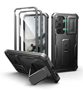 Dexnor for Samsung Galaxy S25 FE Case with Upgraded Slide Camera Cover & 2 Front Frames & Built-in Screen Protector & Kickstand, Heavy-Duty Rugged Case Full-Body Protective Cover(2025)