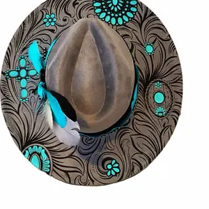 Tiffany Turquoise Floral Hat with Feather and Bead Details