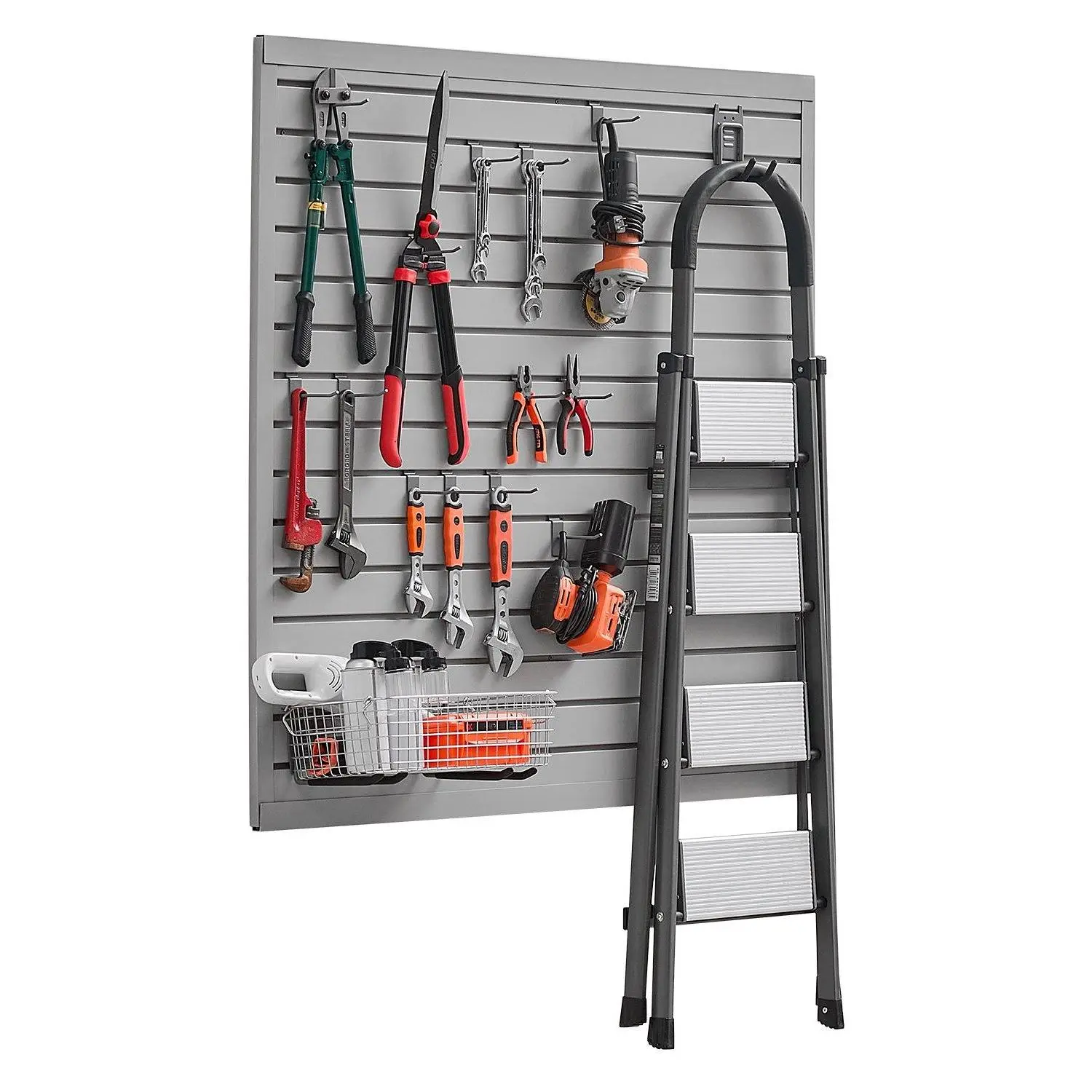 【summerfinds】VEVOR PVC Slat Wall Panel, 4x4 ft Modular Grey Garage Slatwall with Coupling Structure, 300lbs/4ft² Capacity, Easy Installation, DIY Cutting Adjustable Design, Power Tool Organizer for Storage & Display