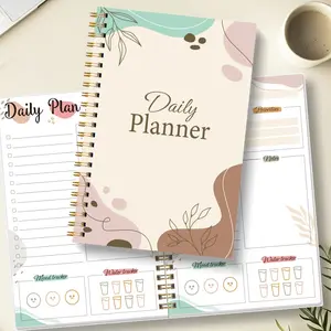 A5 Daily Planner Notebook, Productivity Planner, Dual Wirebound Schedule Management, Priority Notes, Mood Tracking, Hydration Log, Thick Paper, Waterproof Cover