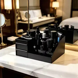 Men's Luxurious Black Storage Box - 7 Compartments & 2 Extra Deep Drawers, Water-Resistant & Washable, Ideal for Skincare, Perfumes, & Shaving Supplies, Perfect Gift for Him