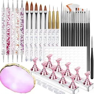 Teenitor Nail Art Tools Set, 23 Pcs Nail Art Brushes, 5 Pcs Nail Dotting Tool, 2 Set of Nail Stand, 100 Pcs Double-Sided Adhesive Tabs, Nail Art Palette, Brushes Holder for DIY Nail Art