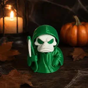 3D Printed Grim Reaper Duck Figure - Spooky Cute Skull Duckie with Scythe, Gothic Desk Ornament, Creepy Cute Horror Decor, Unique Gift for Goth Lovers
