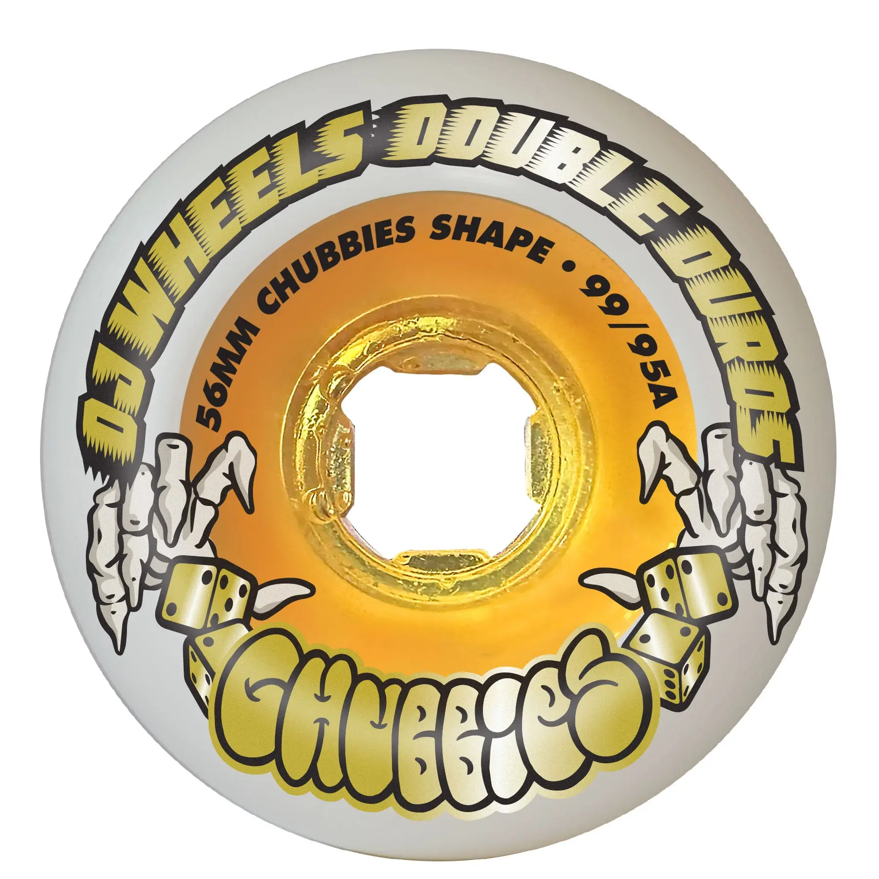 OJ Urethane Skateboard Wheels - 56mm Double Duro White Gold Chubbies, 99a/95a Hardness, Wide Wheels Skateboard Parts, Speed-Enhancing, Smooth Roll, Rugged Terrain Absorption for Skate Parks