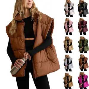 SCUSTY Women Winter Oversized Puffer Vest Insulated Padded Flysleeve Lightweight Stand Collar Puffy Jackets Coat with Pockets