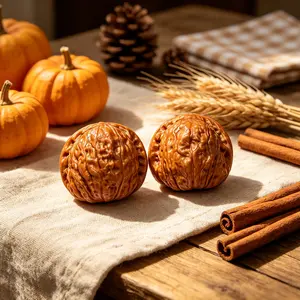 Pumpkin Dun Walnut Massage Balls – Raw Unprocessed Chinese Hand Therapy Collectible, Heirloom Patina Portable Stress Relief Handheld Body Roller Body Care