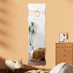 Wave Shaped Full Length Mirror, 4/8 Counts Acrylic Wall Mirror, Decorative Sticker for Home Living Room Bedroom, Home Decor, Stickers Mirror