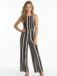 striped wide-leg jumpsuit
