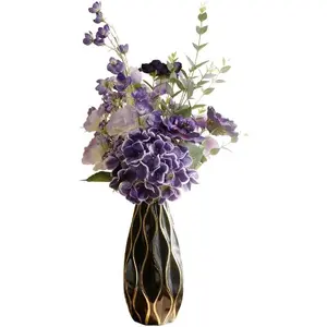 Verdeora Artificial Flowers with Black Ceramic Vase, Purple Hydrangea Arrangement, 27 Inches Tall, Plastic Silk Flowers, Indoor Decor
