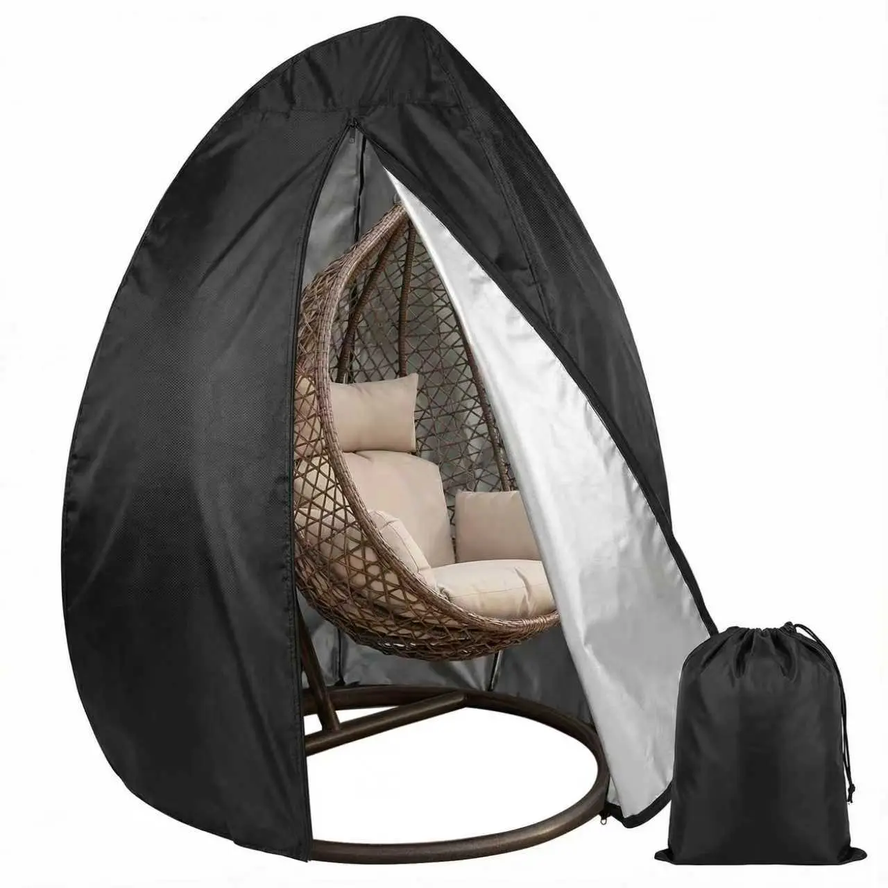 Outdoor Modern Hanging Swing Chair Cover - 420D Polyester with PVC Coating, 45in x 75in, Waterproof, Sun Protection, Dustproof, Sturdy, Zippered Design, Bottom Drawstring, Easy to Clean, Includes Black-Lined Storage Bag