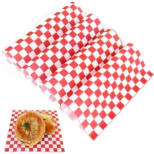 200 count Wax Paper Sheets for ,7 * 7 Inch  Basket Liners, Red and White Checkered Sandwich Wraps Paper,for Burgers Bread Restaurant Barbecue Picnic(Red)