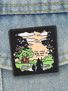 Vintage Enamel Pin, Gandalf & Hobbits Silhouette, Middle-Earth Adventure Gift, Perfect for Tolkien Fans, Unique Souvenir Jewelry