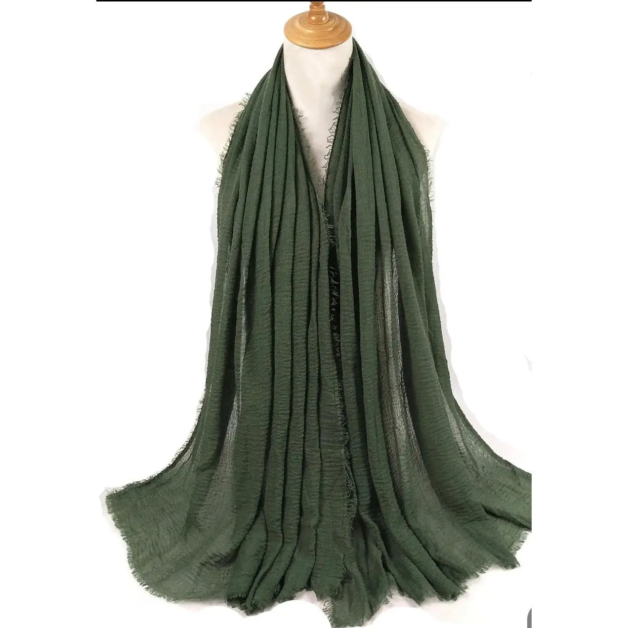 Ayesha’s Collection Crinkle Cotton Scarf Henna Green Soft Cozy Design Perfect for Layering Styling Summer Turban Hijab Solid Color Shawl