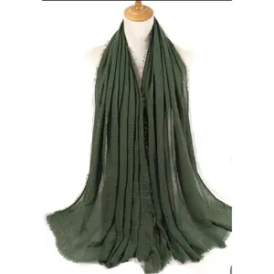 Ayesha’s Collection Crinkle Cotton Scarf Henna Green Soft Cozy Design Perfect for Layering Styling Summer Turban Hijab Solid Color Shawl