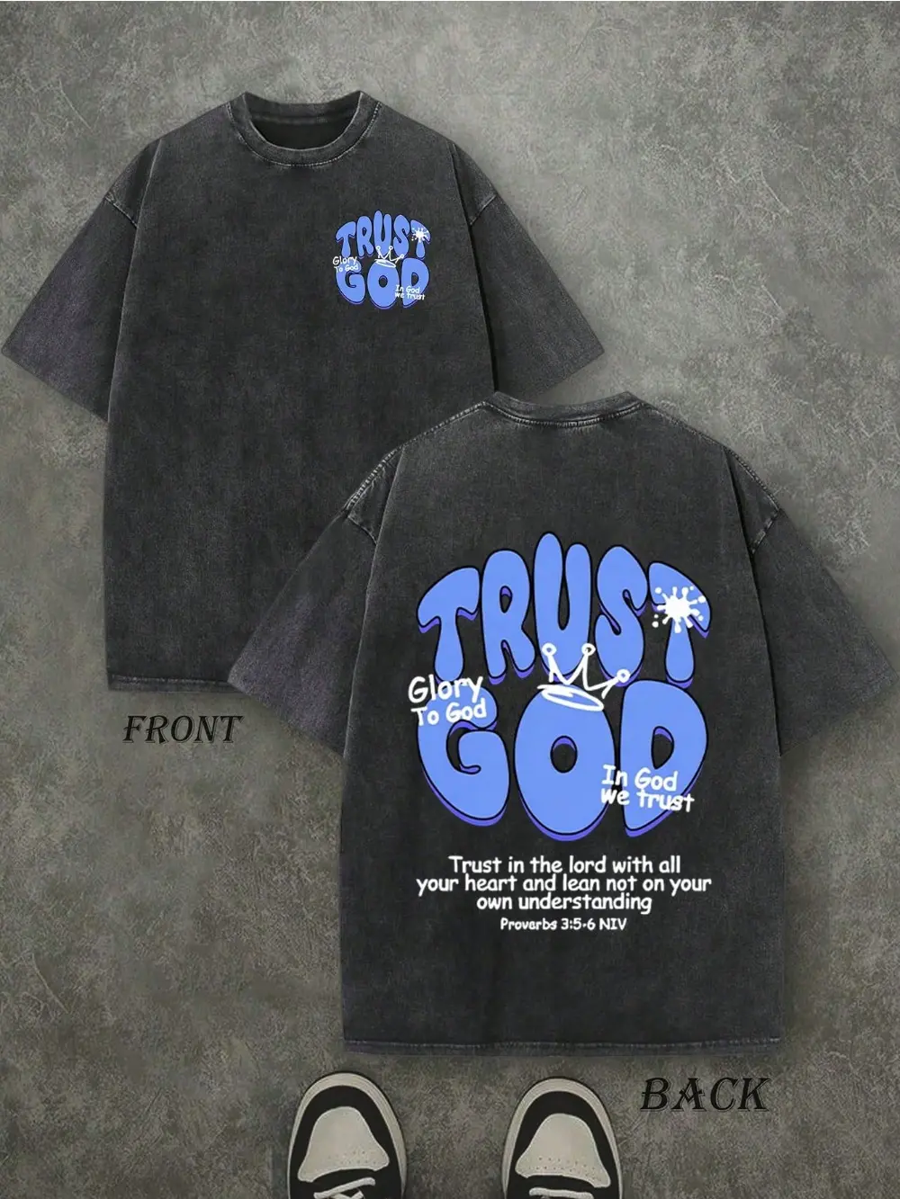Trust God Vintage Washed Graphic T Shirt, Christian Faith Streetwear Tee, Oversized Cotton Casual Shirt, Retro Inspirational Print Top, Unisex Summer Short Sleeve