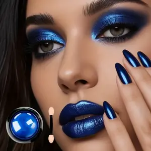 1Pc Blue Eyeshadow & Lip Powder - Metallic, Mirrored Finish with Brush Included, Perfect for Nails & Face, Face Paint, Gothic & Futuristic Makeup Look, Lip & Nail Enhancer | Futuristic Makeup | Metallic Finish Costume Use for Carnival, Music Festival