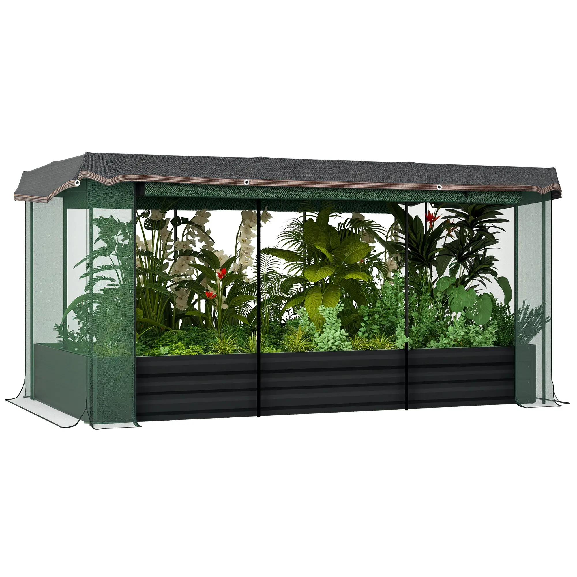 Large Raised Garden Bed with Crop Cage – Protects Plants from Birds & Animals. Two Zippered Doors for Easy Access. Gray Galvanized Steel. 90.5"W x 43.25"D x 43.25"H