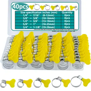 40-Piece Adjustable Stainless Steel Hose Clamp Set, Compatible with 1/4-Inch to 1-1/8 Inch Worm Gear Tube, Fuel Hose, Water Hose, Suitable for Washing Machine, Garden, Car