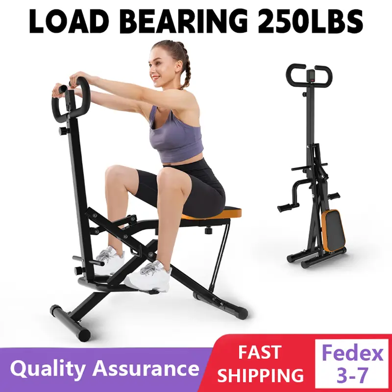 2-in-1 Foldable Squat & Rowing Machine - Home Fitness Equipment, 250 lb Capacity, Adjustable Resistance, Compact Design, Ergonomic Build, LED Display, Steel Construction, Time Tracking for Glute & Leg Cardio, Build Muscles, Burn Calories