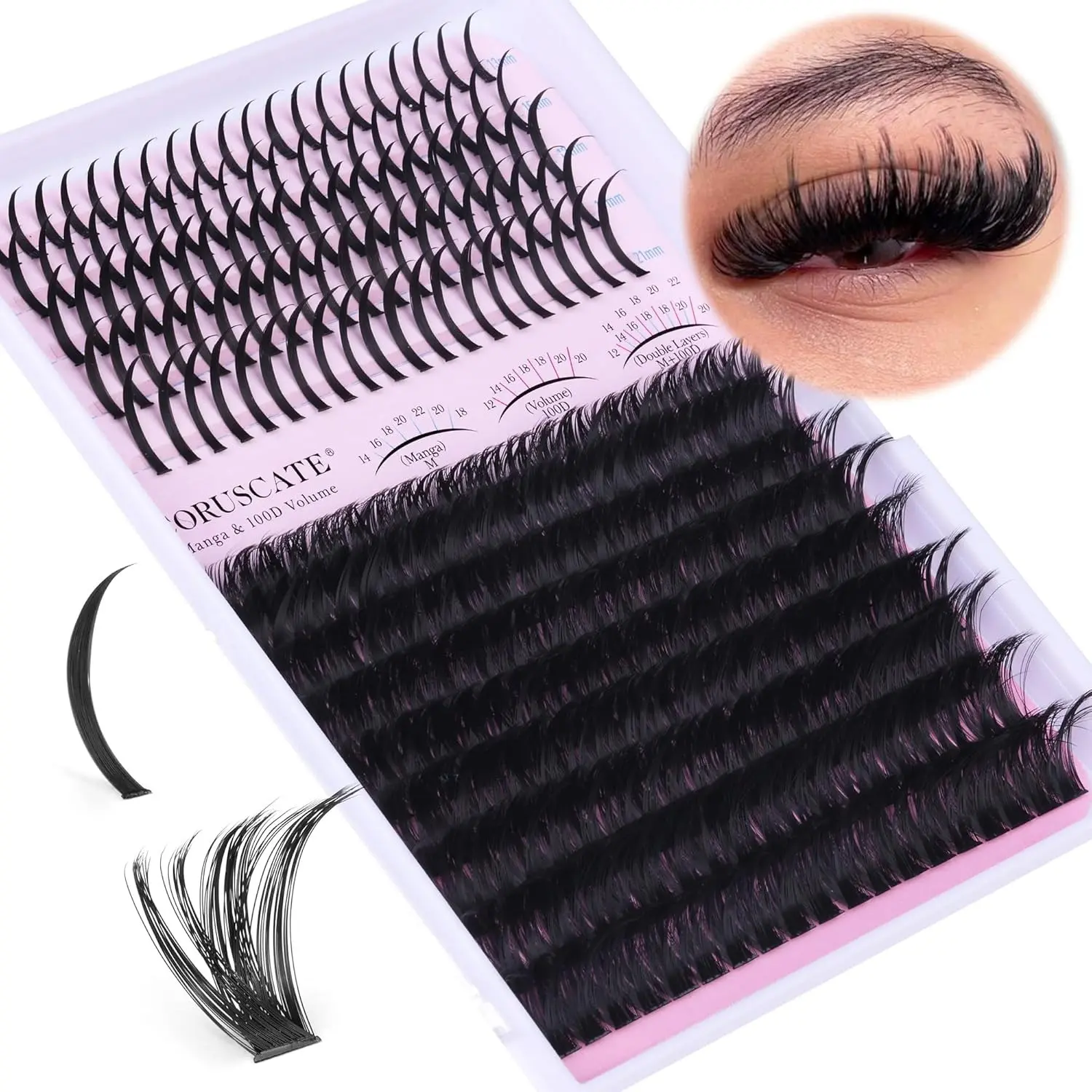 Spikes Mega Volume Lash Clusters 100D - Spiky Cluster Eyelash Extensions Mix 12-20mm, Faux Mink Individual Lashes for DIY Lash Extension