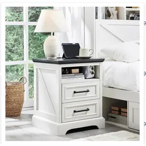 Solid Wood 2-Drawer Bedside Cabinet 24 Inches, All-in-One Charging Station Included, Practical Bedroom Night Table with Storage Drawers