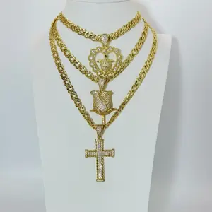 Spanish Chain 20 inches Long with Cross Pendant and Heart Charm for Men and Women
