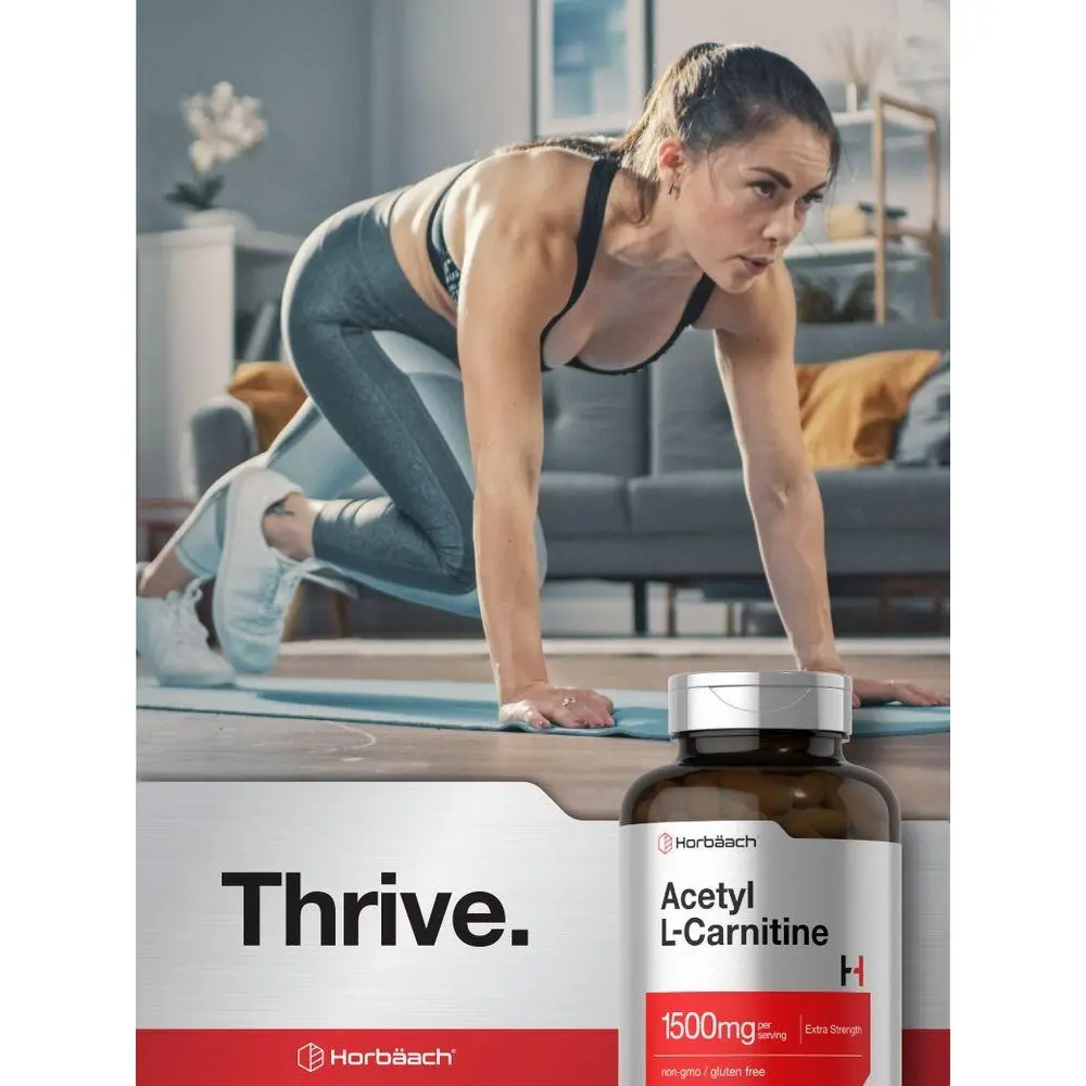 Horbäach Acetyl L-Carnitine 1500mg | 200 Capsules | Extra Strength  Supplement | Non-GMO & Gluten Free