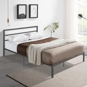 Hardware Queen Size Metal Bed Frame with Headboard Charcoal Grey