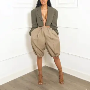 Women's Fashion Elastic Waist Loose Casual Harem Shorts, Versatile Plain Design, Comfortable Baggy Jodhpur Shorts for All Seasons