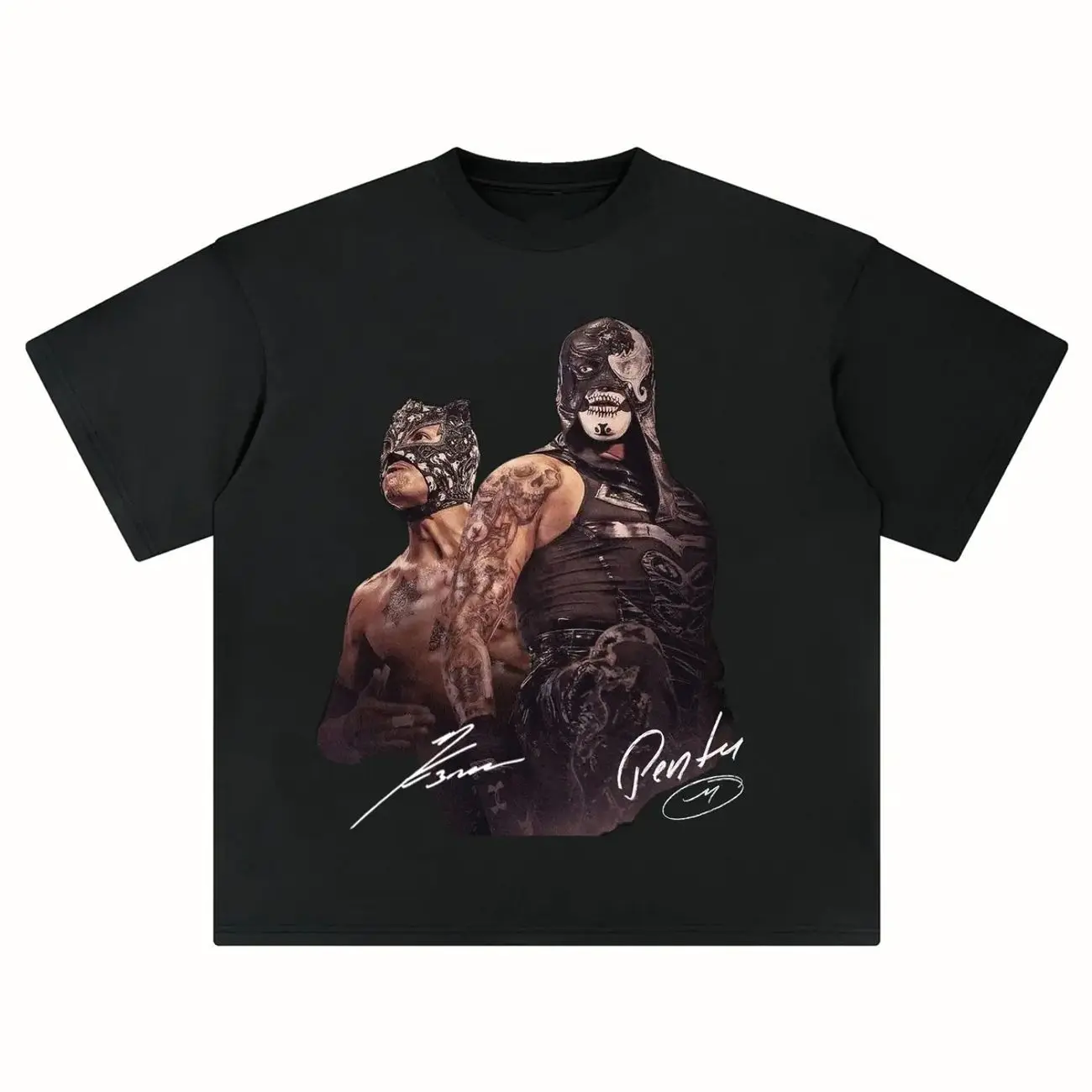 Mexican Masked Tag Team Graphic T Shirt, Retro Lucha Fighter Style Unisex Cotton Tee, Gift for Fans, Short Sleeve Streetwear