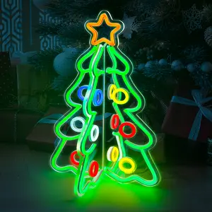 3D Christmas Tree Neon Light LED Tabletop Xmas Decor USB Powered Acrylic Night Sign for Holiday Party Home Bar Tabletop Decoration Ideal Holiday Gift with Eye-Catching Glow
