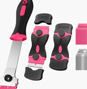 3 Pack Razor Blade Scraper Set, Includes 30 Plastic & 30 Metal Blades, Multi-Purpose Tool for Glass, Cooktop, Sticker Removal, Paint & Gum Cleaning (Pink)
