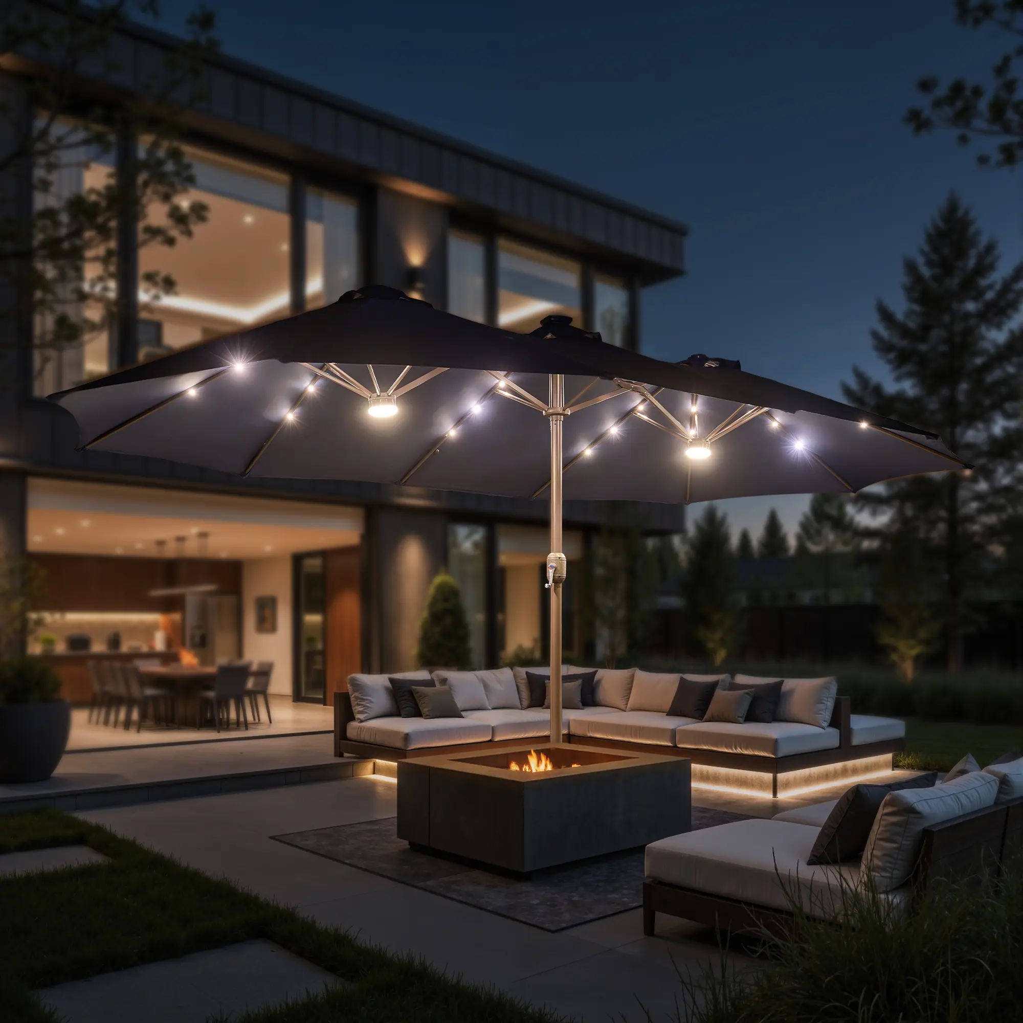 Navy Blue With Solar Warm Lights