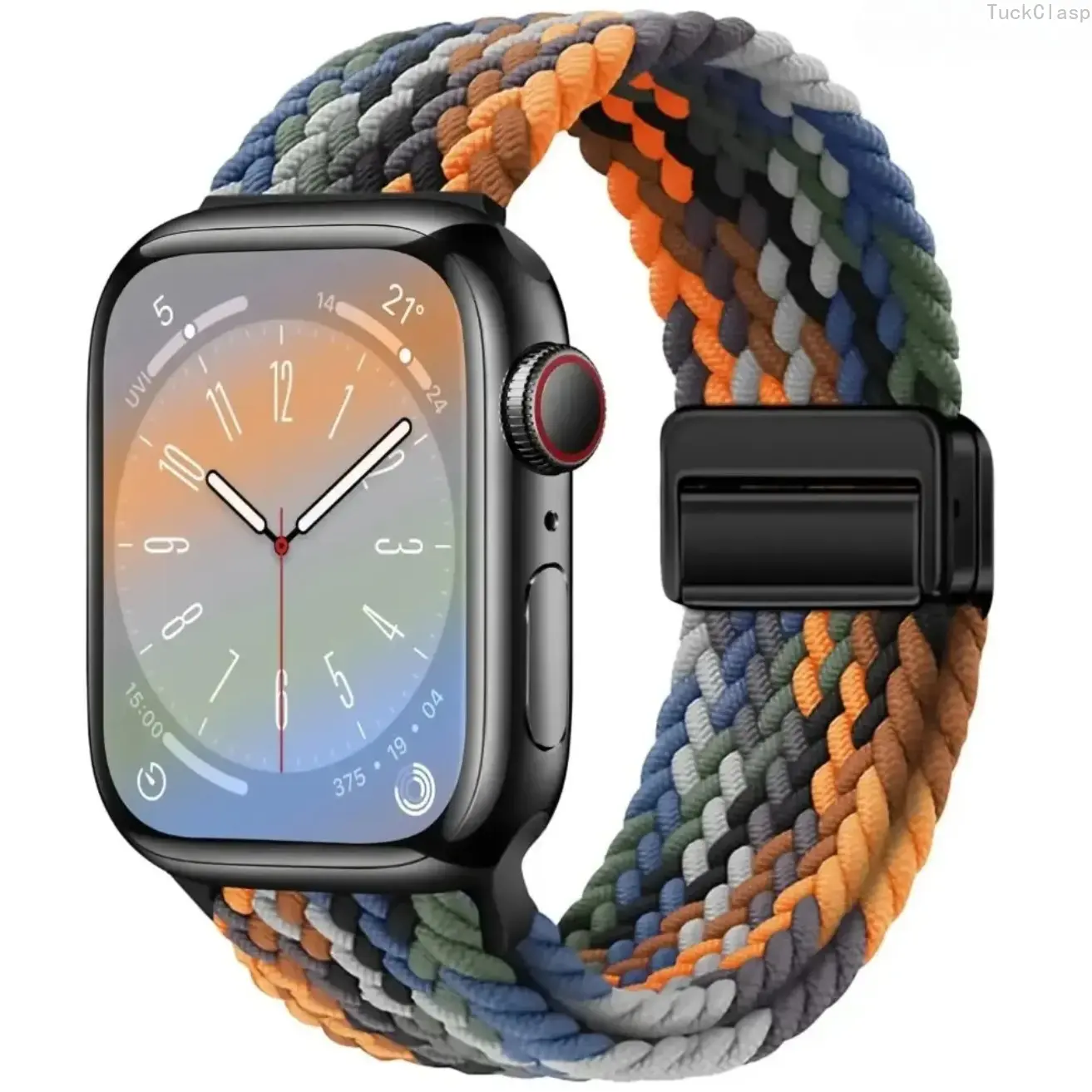 Braided Magnetic Buckle Watch Band Compatible with Apple Watch, Stretch Strap Compatible with Apple Watch Series and Ultra (38–49mm), Comfortable Adjustable Elastic Wristband for Everyday Wear