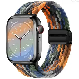 Braided Magnetic Buckle Apple Watch Band, Stretch Strap Compatible with Apple Watch Series and Ultra (38–49mm), Comfortable Adjustable Elastic Wristband for Everyday Wear