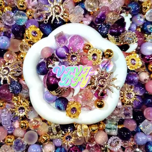 【Opulent Fox 】– 16 mm/14 mm/12 mm, Purple Gold Fox Charm, DIY Mixed Beads, Heavy Work diamond Beaded Pen/Phone Chain/Keychain Pendant