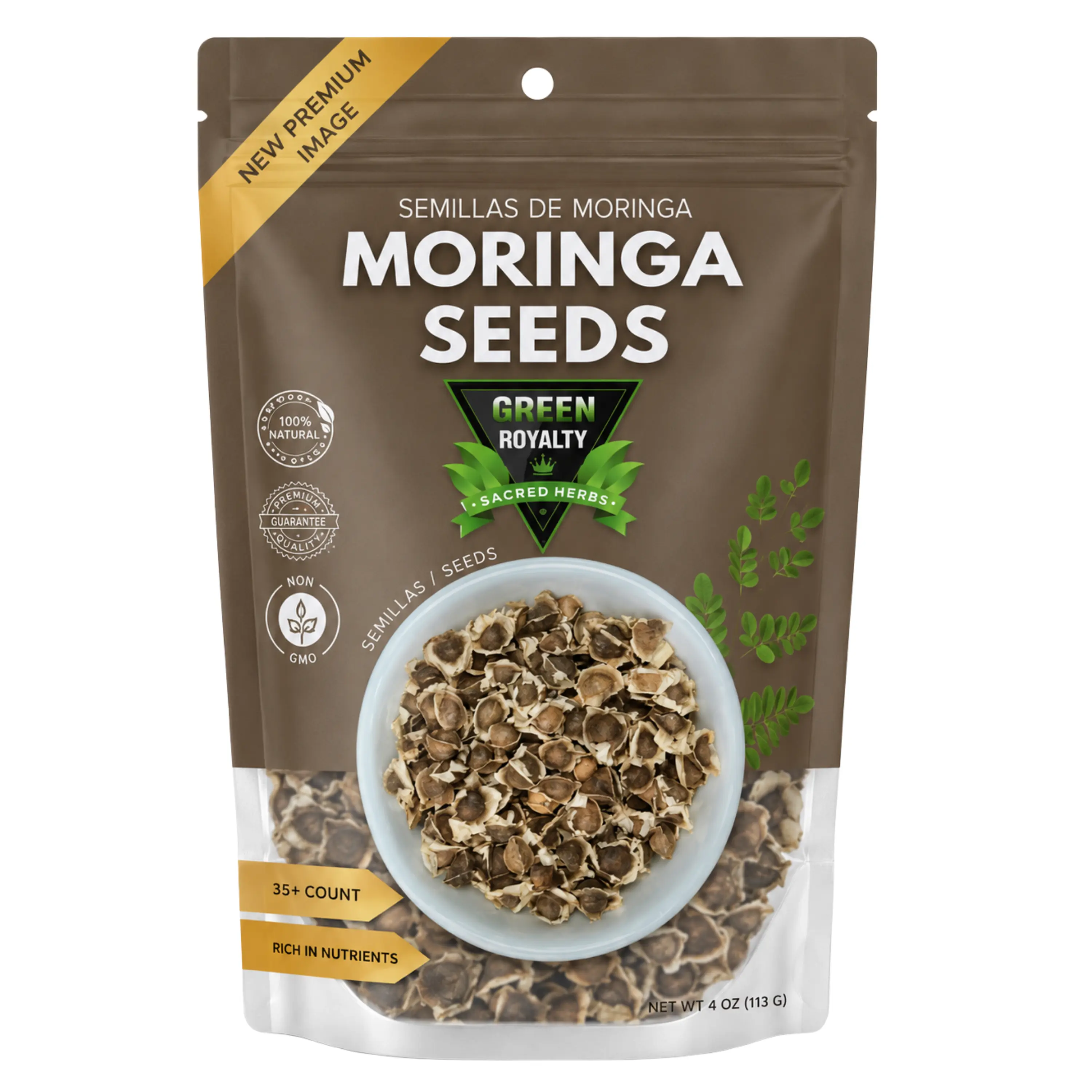 Green Royalty Natural Moringa Seeds Herbal Drink, 4oz Resealable Bag - Caffeine-Free, Nutrient-Rich, High-Fiber, Energizing for Adults