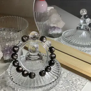 Silver Sheen Obsidian + Herkimer Diamond Bracelet