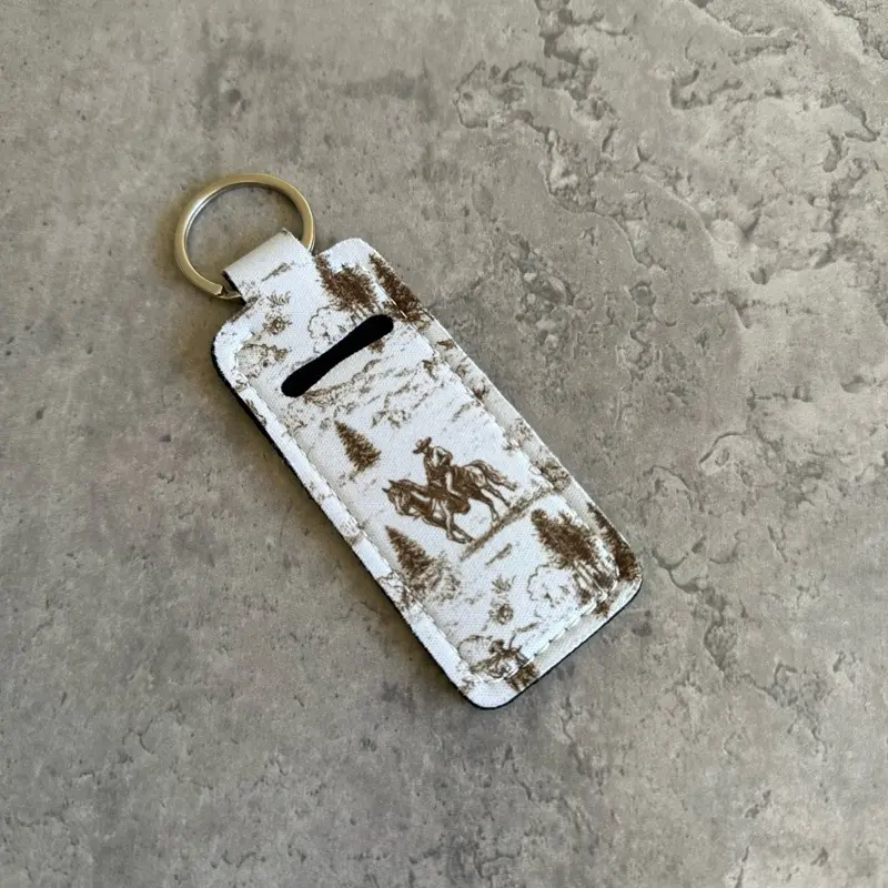 Western Cowboy Chapstick Holder Keychain | Vintage Ranch Print