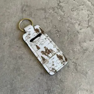 Western Cowboy Chapstick Holder Keychain | Vintage Ranch Print