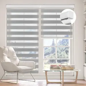 LUCKUP Cordless Zebra Blinds for Window, French Door Blinds Free-Stop Roller Window Shades with Valance 18"-72" W × 90" H, Light Filtering Window Treatment Sheer Blinds & Shades Easy to Install, Grey