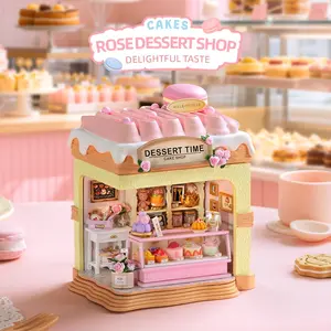 Qijin Rose Dessert Shop Theme Wooden Mini House Kit, Miniature Set, DIY Building Model Toy, Perfect Holiday Gift, Creative Craft for Adults & Teens
