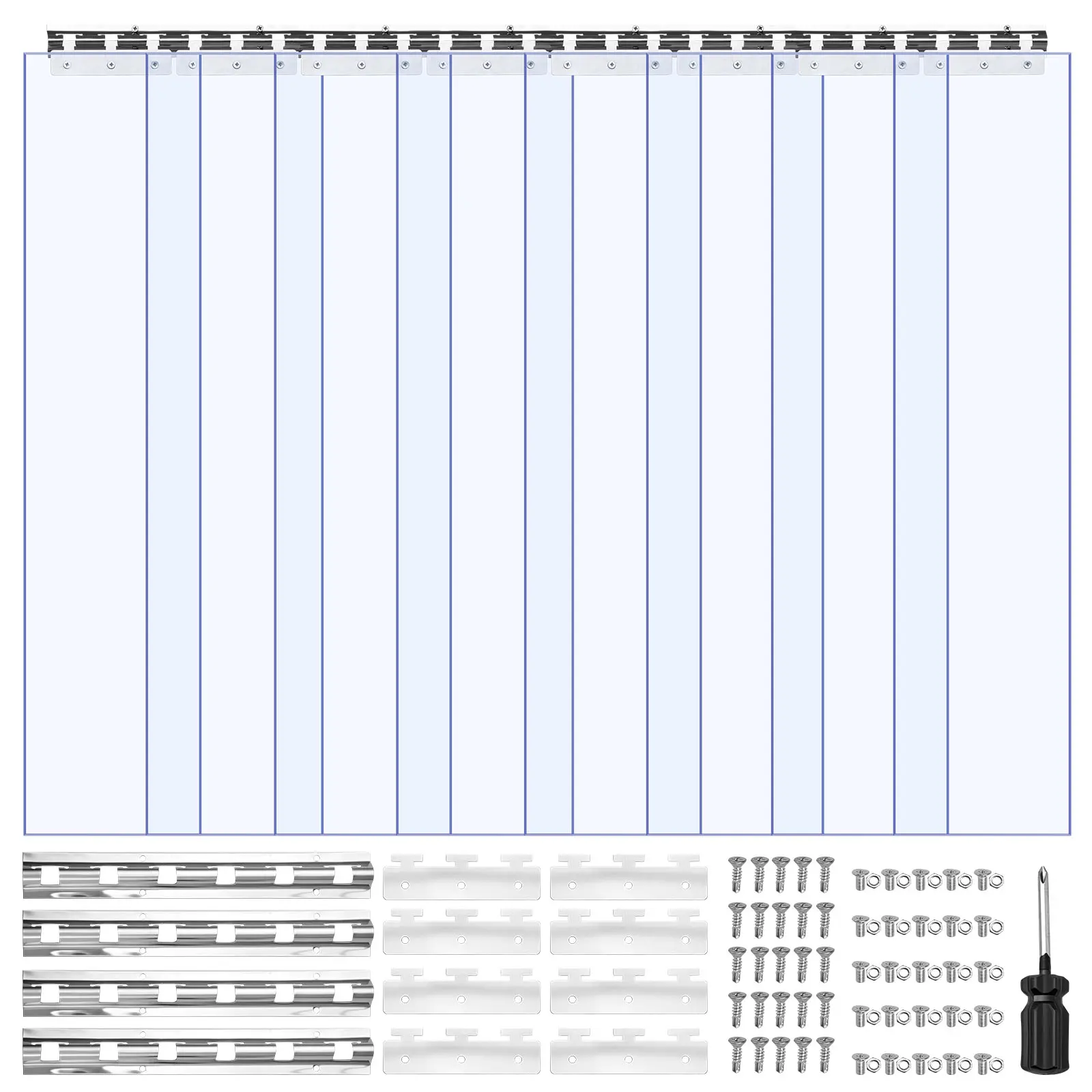 VEVOR Clear PVC Strip Curtain, 84 in Height x 48 in Width x 0.08 in Thickness, 8 PCS Walk in Freezer Cooler Curtain Strips, Thermal Insulating Plastic Door Strips for Warehouse, Freezer, Garage Doors#BacktoSchool