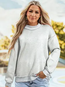 Women's Long Sleeve Polyester Oversized Reversible Mock Neck Hoodie - Essential, Comfortable Drop Shoulder Pullover, Loose Fit Fashion Style Casual Streetwear Top