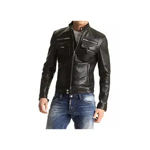 Men's Slim Fit Moto Leather Jacket - Premium Quality Leather for a Sleek Look