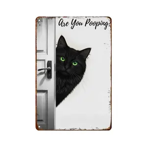 Vintage Metal Sign Cute Sign Funny Black Cat Are You Pooping Aluminum Signs Wall Decoration Toilet Restroom Washroom Bathroom Living Room Porch Home Decor Aluminum Sign 8x12 Inch