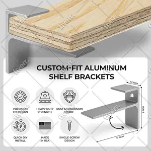 Single Hole Solid Aluminum Shelf Brackets custom for 3/4 " finished Plywood