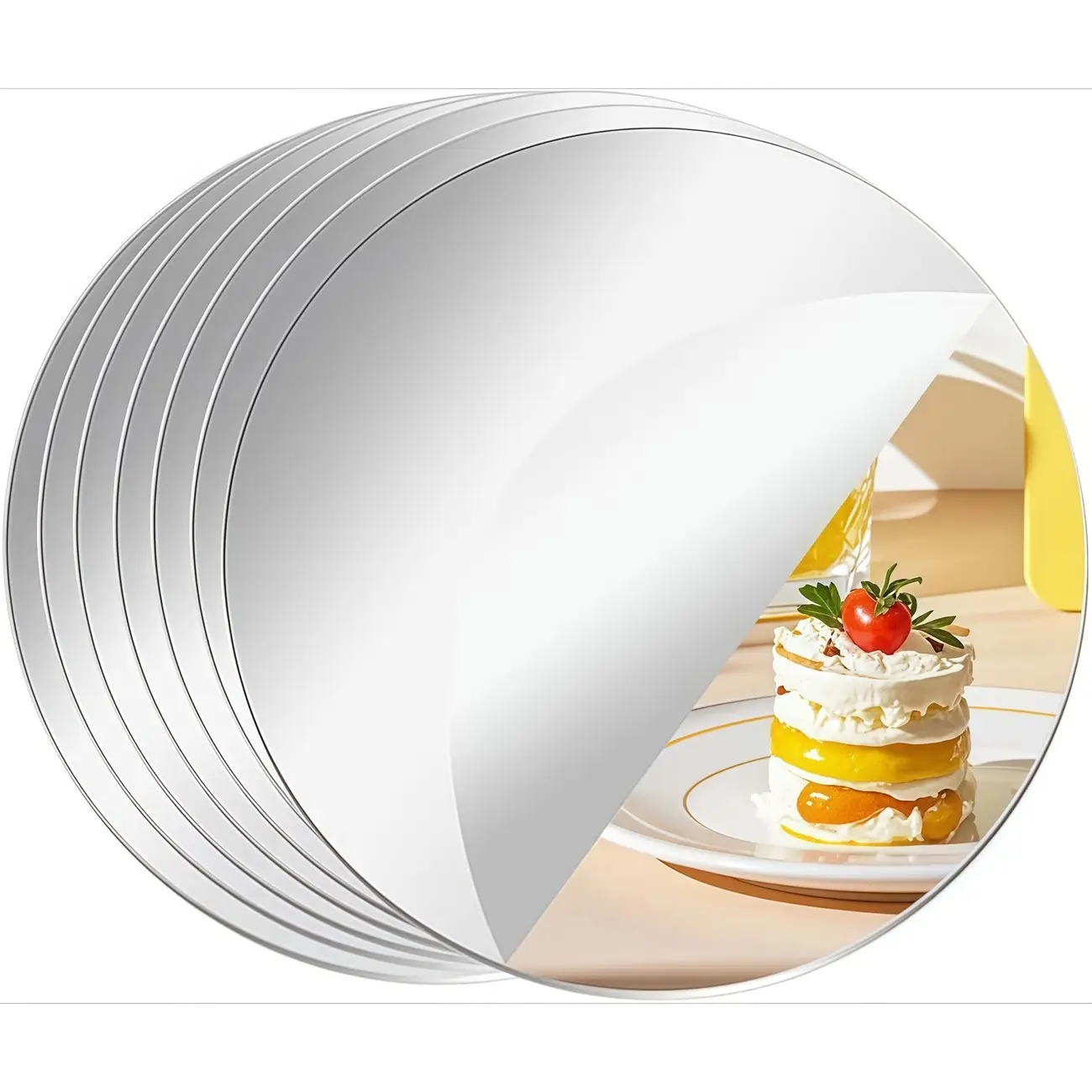 5pcs, 25cm silver circular acrylic mirror table mat, easy to install shatterproof mirror, wedding table decoration, party candle arrangement, party decoration, high-quality acrylic, home decoration, Acrylic Coasters, Placemat
