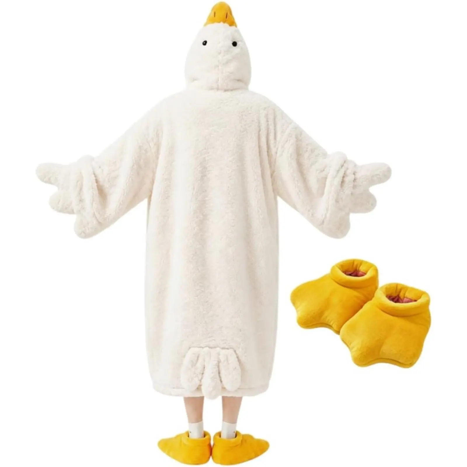 Oversized Goose Wearable Blanket Hoodie Onesie Cozy Duck Blanket with Matching Slippers, Funny Animal Costume Pajamas for Adults & Kids, Halloween Christmas Gift